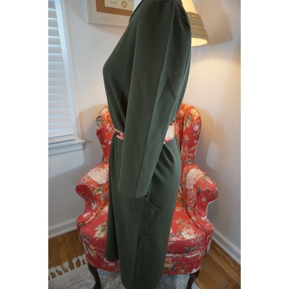 Zara Olive Green Midi Dress with Satin Scarf Belt - Size S - Picture 6 of 16